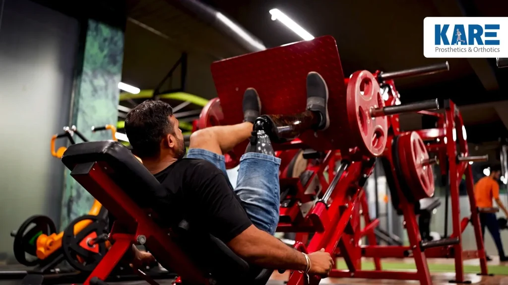 kare customer working-out with artificial limb