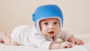 Plagiocephaly helmet gently correcting a baby’s flat head shape