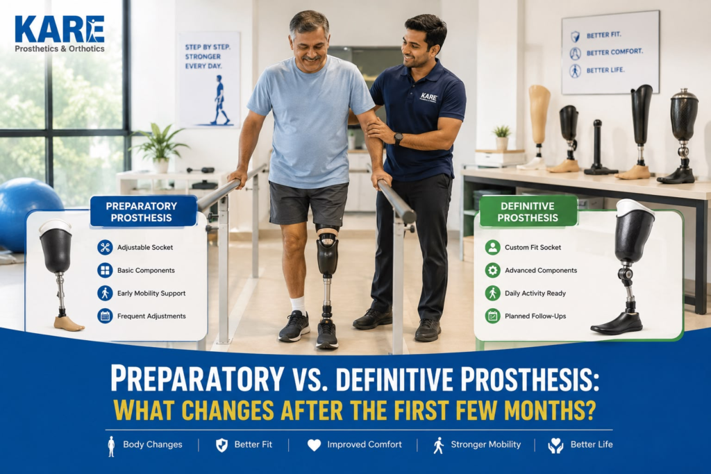 Patient learning to walk with a preparatory prosthesis while comparing preparatory and definitive prosthetic devices