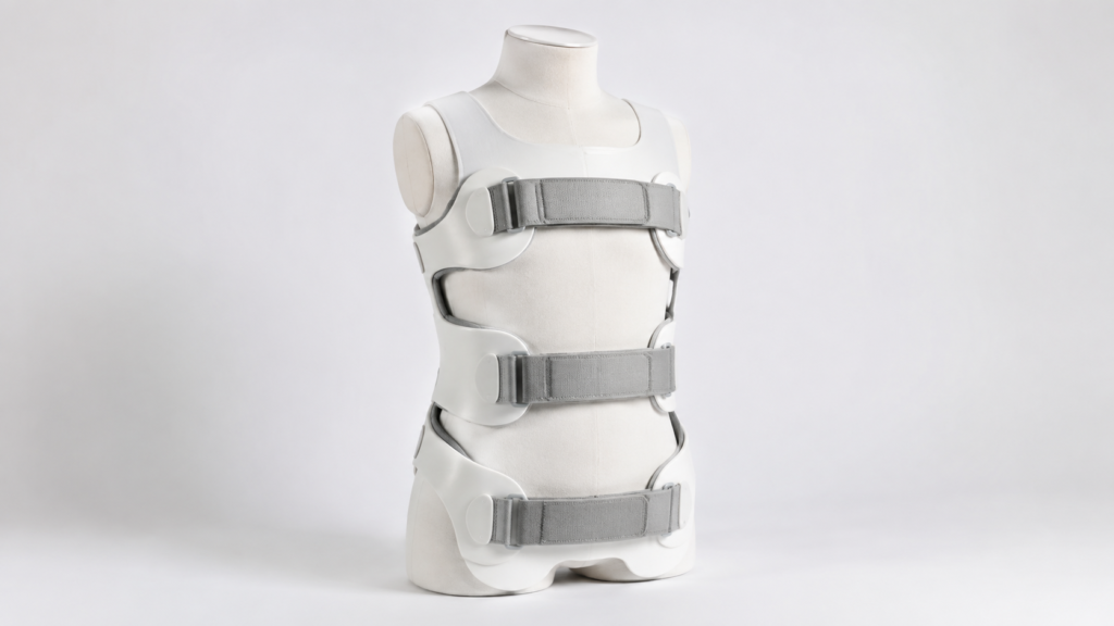 Custom spinal orthotic brace with adjustable support straps