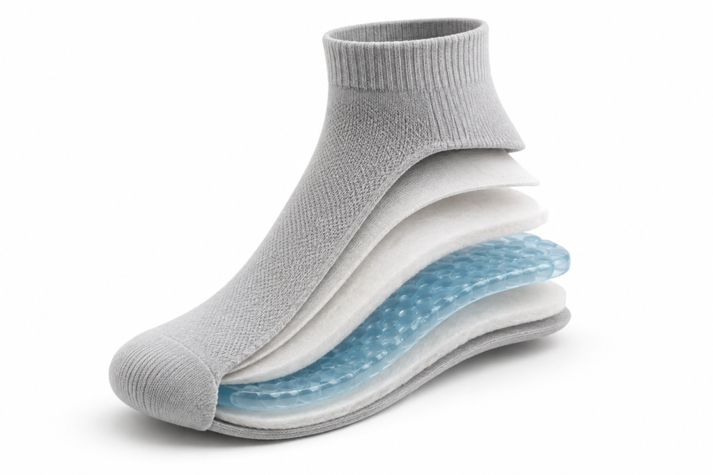 Diabetic gel socks for cushioning sensitive and fragile feet