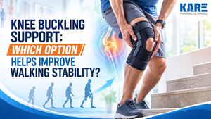 Knee buckling support brace designed to improve walking stability with KARE Prosthetics and Orthotics